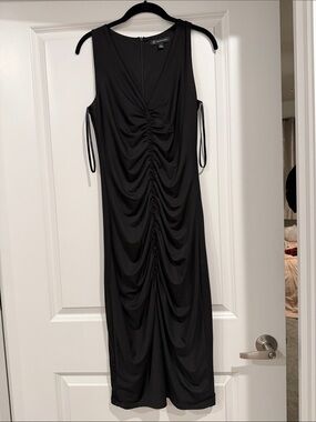 INC International Concepts Black Ruched Sleeveless Midi Dress